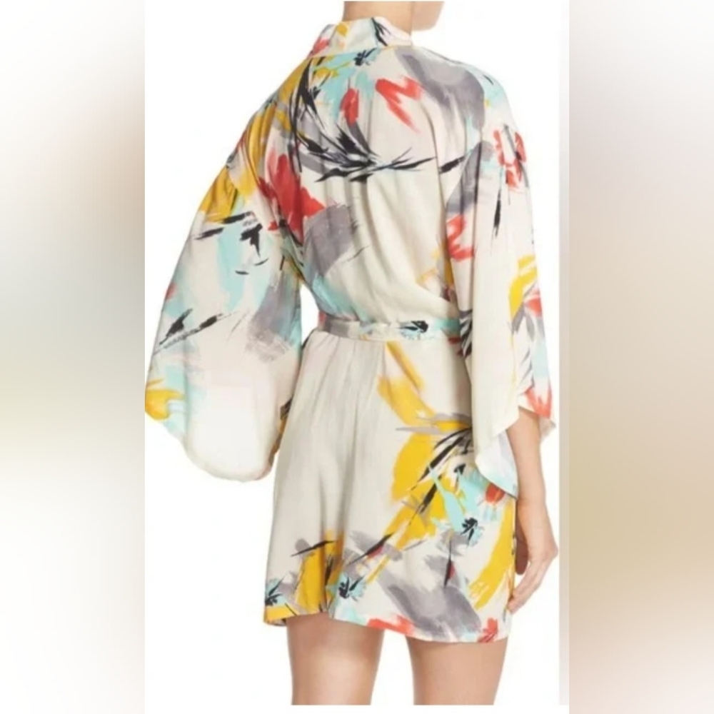 Josie Natori Brush Print Happi Coat Robe. - Picture 3 of 16